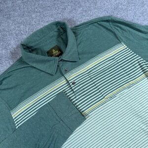 PrAna Polo Shirt Mens XL Green Striped Long Sleeve Organic Cotton Blend